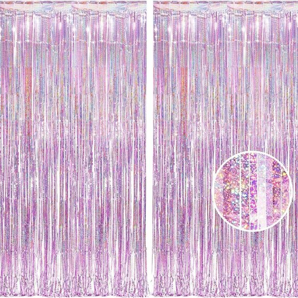 Pink Glitter Tinsel Foil Fringe Curtain - 2 Pcs 3.2x8.2 ft Metallic Party Suppli - Picture 1 of 9